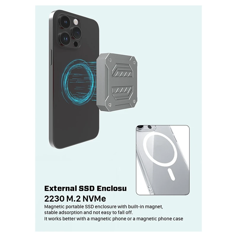 Nvme-ミニ磁気エンクロージャー,m.2からusbタイプc,pcie ssd用外部アダプター,10gbps,2230 m.2