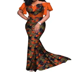 Afrikanische Frauen Hochzeits kleidung mit Herzform Slash Neck Kleid Mode Dame elegante Wachs druck Baumwoll kleider wy7965