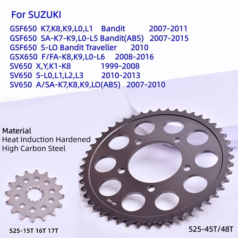 Chain Wheel 525-16T 15T 45T 48T Front Rear Star Gear Sprocket for SUZUKI GSF650 SV650 GSF SV 650 S F A SA FABandit Traveller ABS