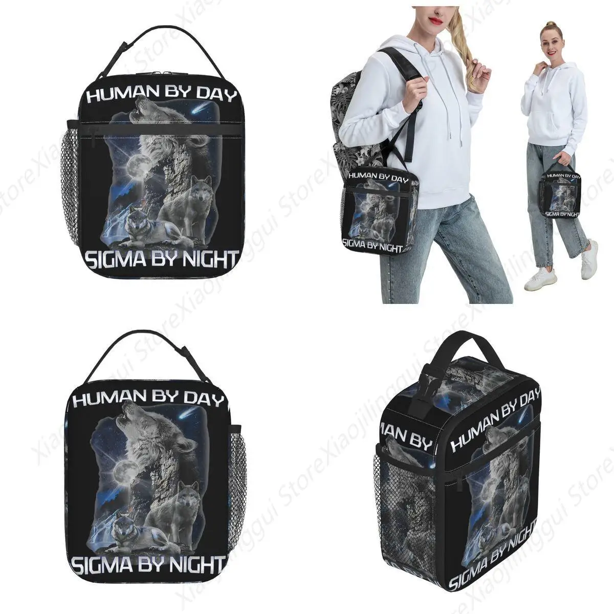 Lunch Boxes Human By Day Sigma By Night Funny Wolf Accessories Lunch Food Box Fashion Cooler Thermal Bento Box For Picnic