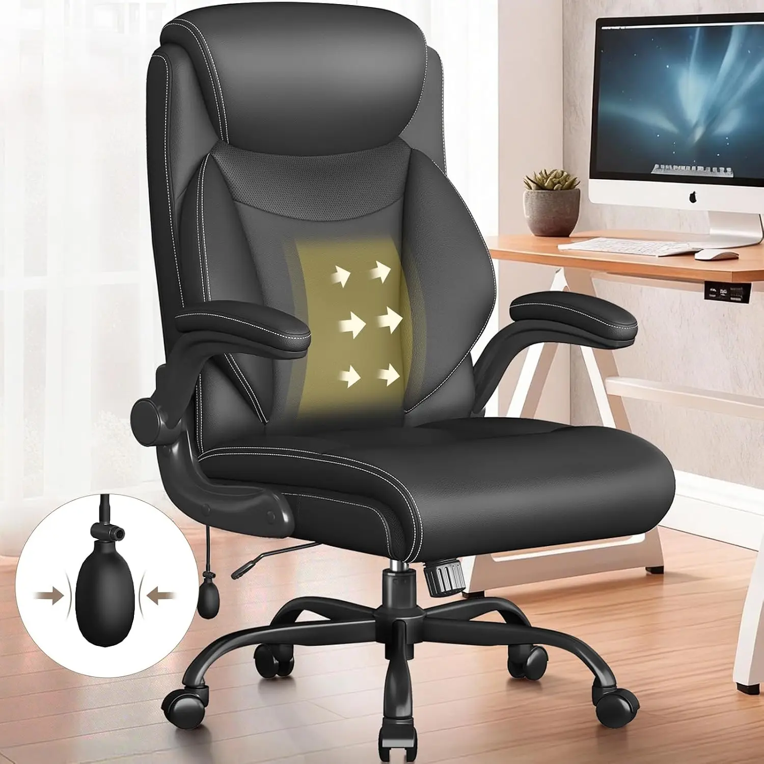 Ergonomic Office Chair, Big and Tall Office Chair, Executive Chair- Padded Leather Comfy Chair with Adjustable, Customized