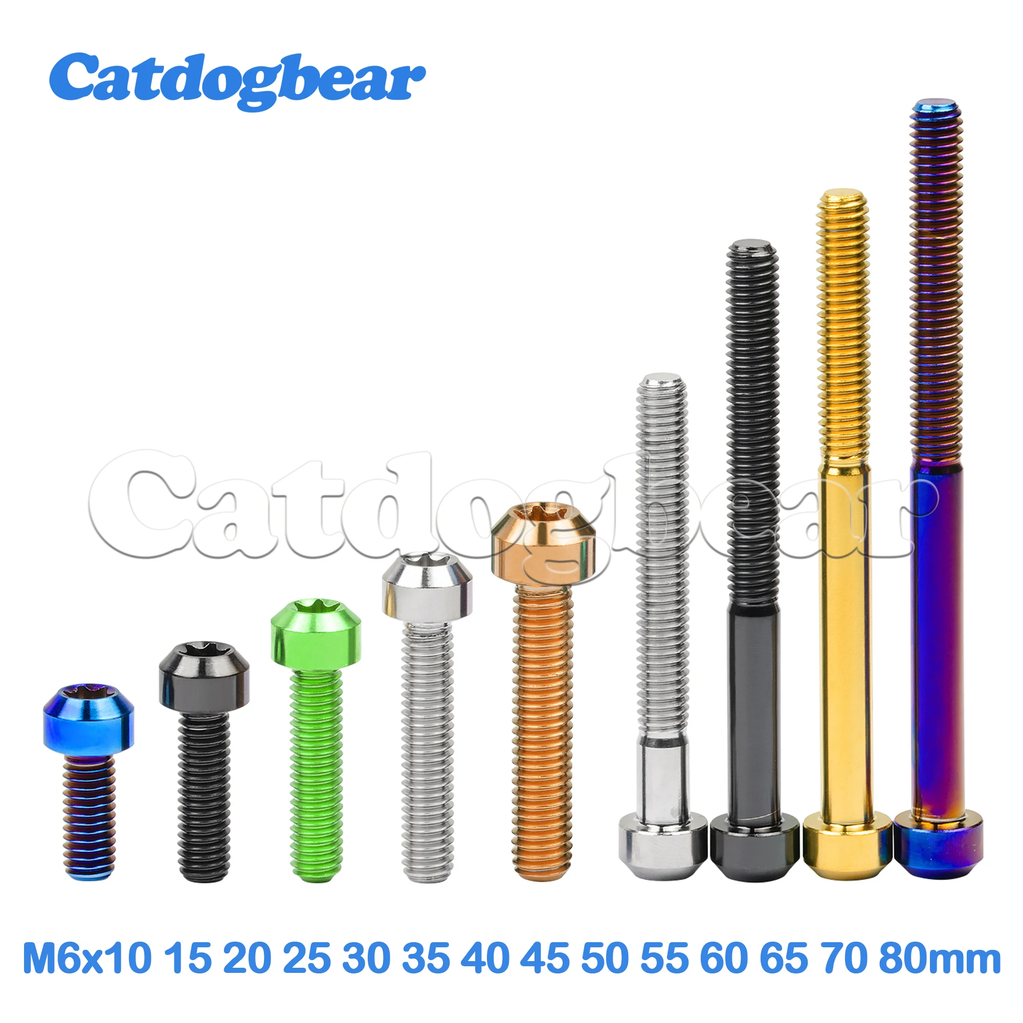 

Catdogbear Titanium Bolts M6x10 15 20 25 30 35 40 45 50 55 60 65 70 80mm Cylindrical Head Torx Socket Screws for Bicycle
