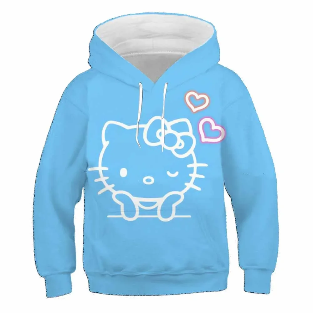 2023 Hello Kitty Autumn Hoodie Girl Kawaii Sweet Cool Top Kawaii Loose Cartoon Harajuku Style Vintage Clothes Y2K children Girl