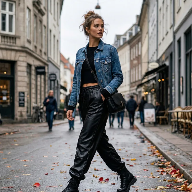

PU Leather Jogger Pants For Women Drawstring Cuffed Lantern Loose Fit Vegan Trousers Autumn Winter Street Chic Outfit
