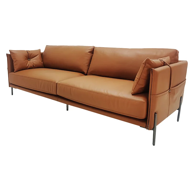 

Casual hand pillow living room sofa top layer leather sofa three-person sofa