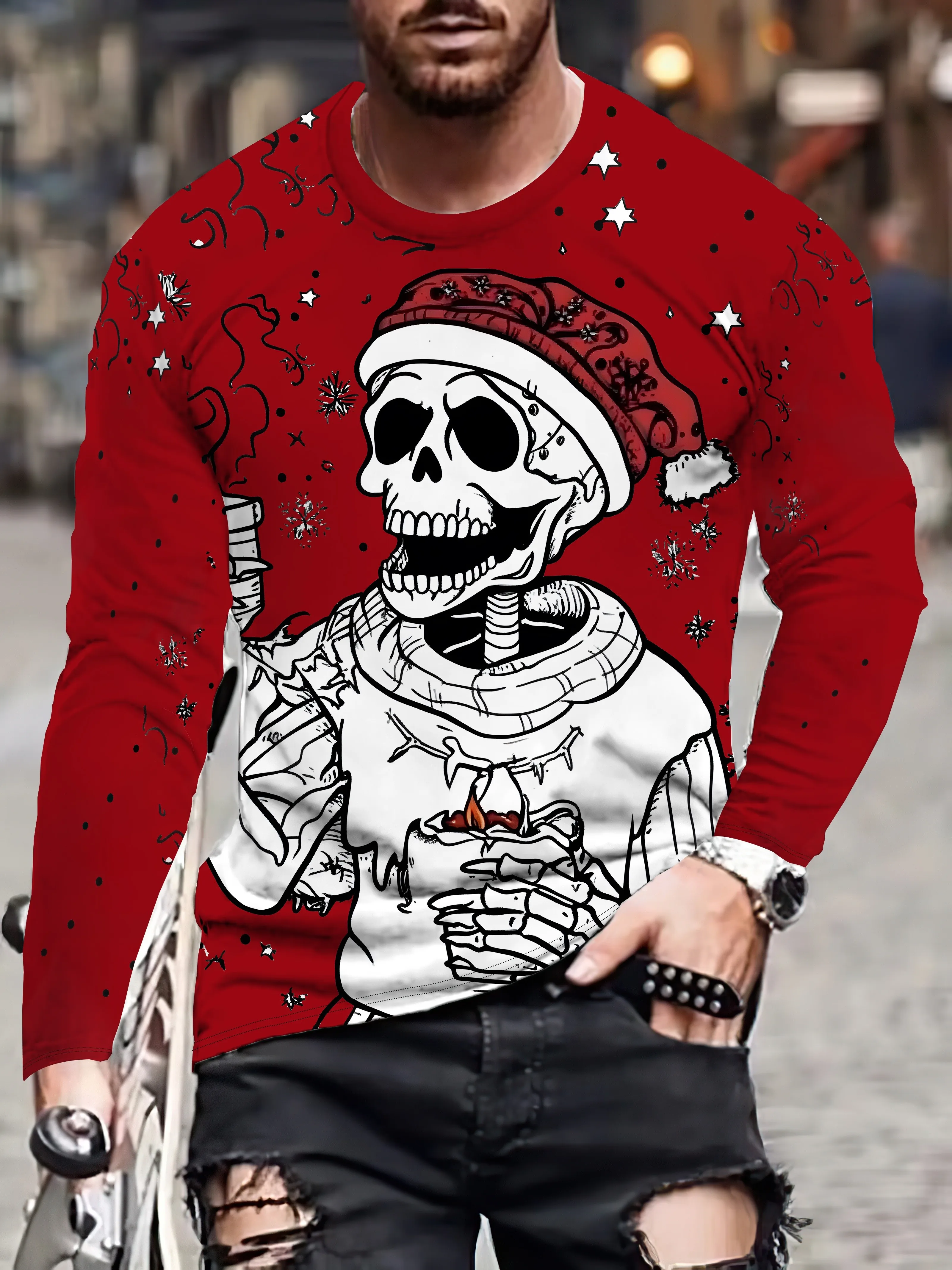 

Christmas Theme Santa Claus 3D Prints Casual Men's Long Sleeved T shirt Tee Sports Pullover Crew Neck Tops Spring&Fall Clothing