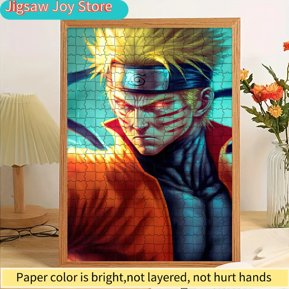 

Naruto Uzumaki Intense Battle Portrait Paper Puzzle, Anime Character with Glowing Red Eyes and Whisker Marks in Fiery Orange and