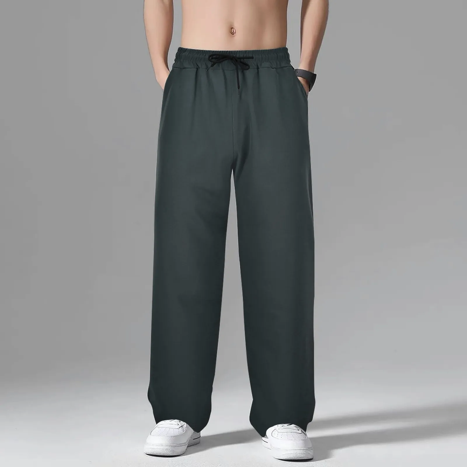 2024 New Ice Silk Men Joggers Sweatpants Y2k Streetwear Sportswear Jogging Gym Trousers Male Baggy Wide Leg Straight Pants