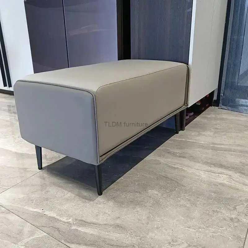 Luxury leather Bedroom Bed Italian End Stools Ottomans Nordic Living Room Shoe Changing Stool Clothing Store Bench Step Stool Z