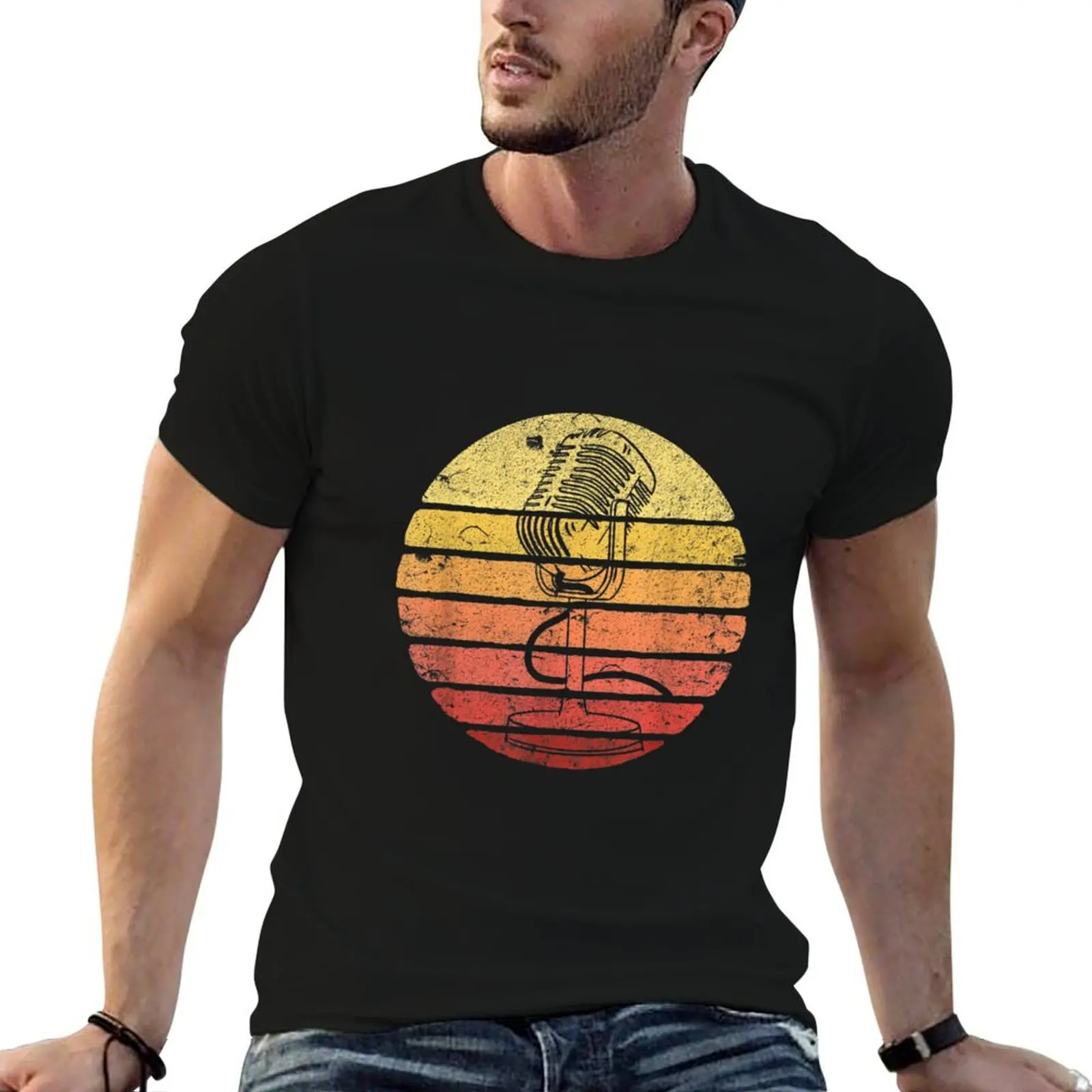 Podcast Vintage Microphone Retro Sunset Podcaster T-Shirt kawaii clothes Funny t-shirt Men's t-shirt