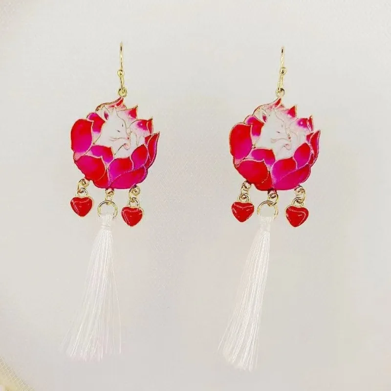 Vintage Chinese Mythical Animal Earrings for Women Phoenix Peacock Deer Nine-tailed Fox Crane Shaped Ethnic Jewelry Earclip Gift