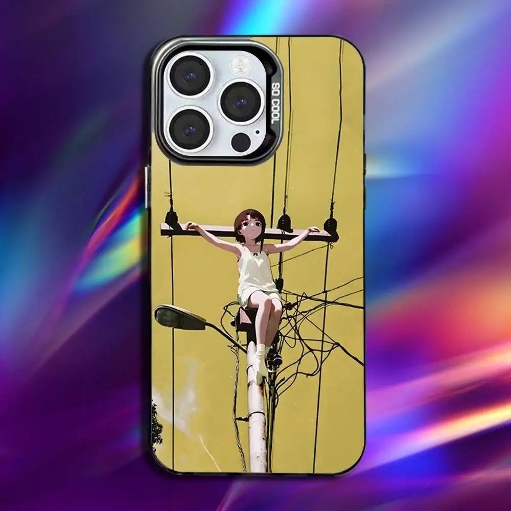 التجارب التسلسلية L-Lain جراب هاتف آيفون 17,16,15,14,13,12,11,Pro,Max,Plus,Mini,XS,SE مضاد للسقوط أسود غير لامع مصد صلب