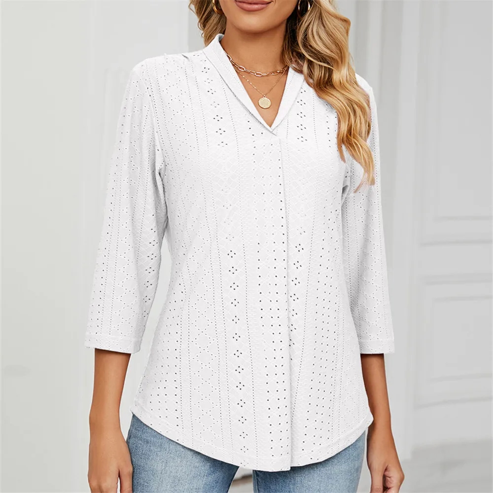 Fashion Woman Blouse Shirts For Women Clothes Half Sleeve V Neck Female Tops White Green Purple Women\'s Autumn Clothing