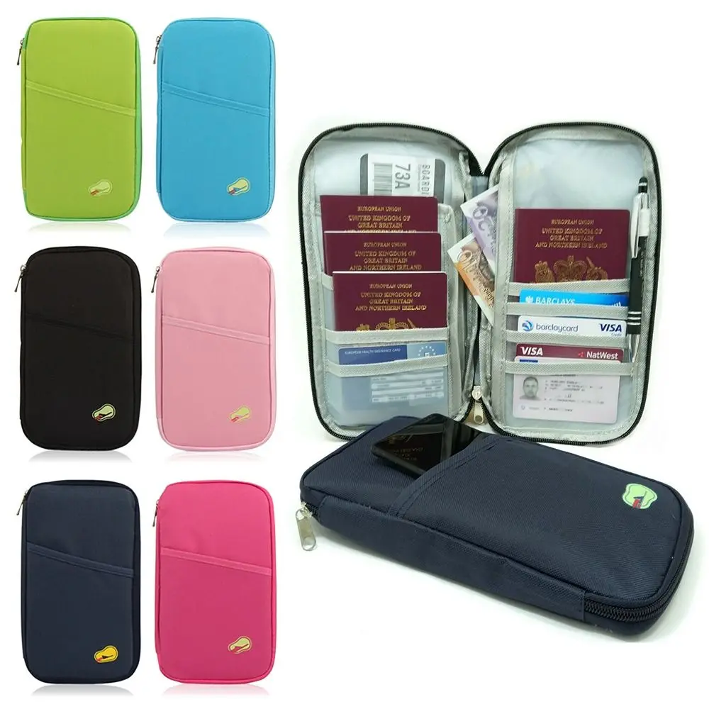 Étui zippé pour passeport, porte-documents, porte-billets, sac portefeuille, organisateur de voyage, stockage de cartes de crédit, accessoires de