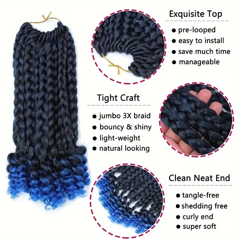 10 بوصة بوب صندوق جديلة الكروشيه الشعر للنساء الاصطناعية آلهة صندوق جديلة الشعر مع أطراف مجعدة الكروشيه الشعر التمديد 15 تقف/قطعة #3