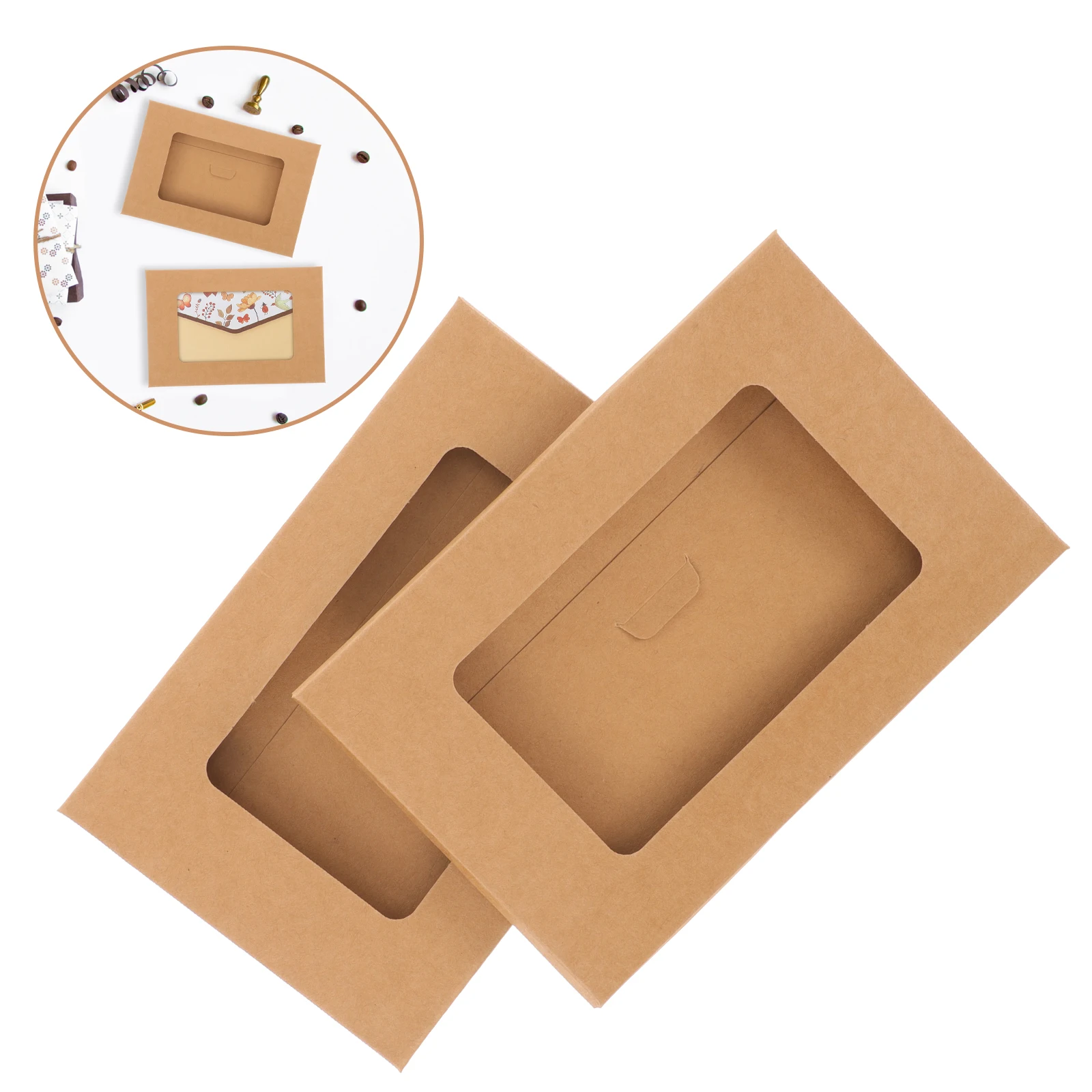 

10Pcs Open Window Postcard Box Kraft Paper Envelop Storage Case for Catalogs Annual Reports Letters Mailing Use