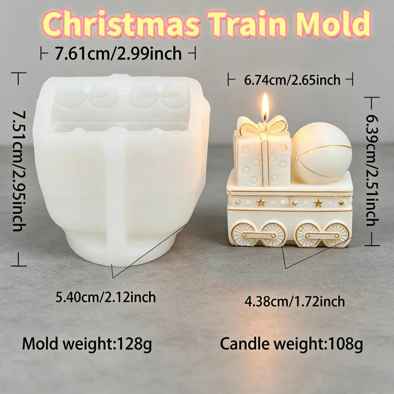 3D-Weihnachtszug-Silikon-Kerzenform, 4 Stile Lebkuchenmann, Bär, Haus, Lokomotive, Schlitten, Wachsform für DIY-Seife und Gips – Detail 12