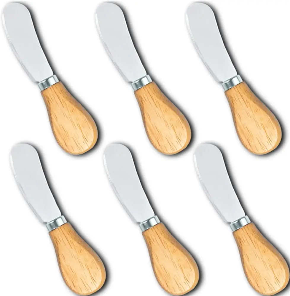 

Wooden Handle Stainless Steel Cheese Knife Set, 5in Butter Spreaders for Charcuterie Board, Jam, Appetizers