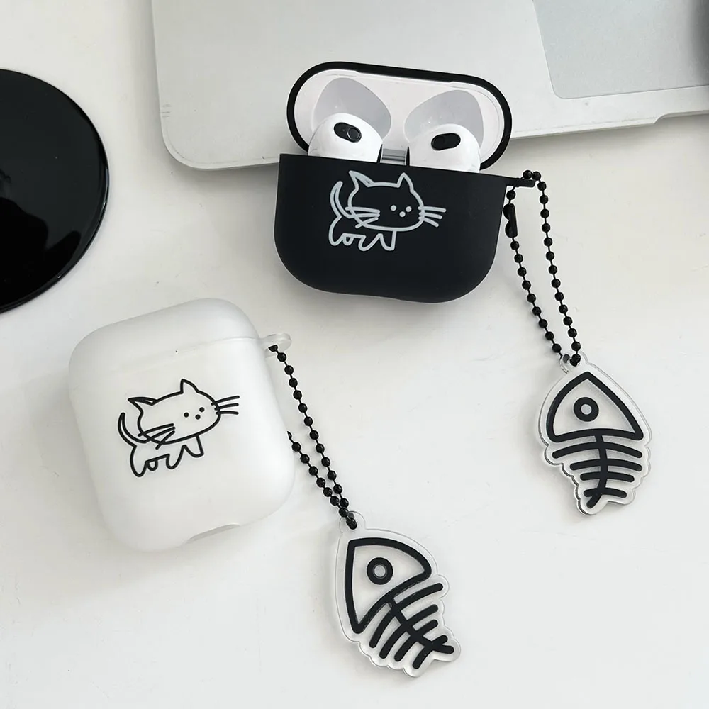 Cartoon Cat Lovers Matte Protective Case For AirPods 1/2/3 Soft TPU Cute Cover for AirPods Pro 2 Bluetooth Earphone Case Keyring