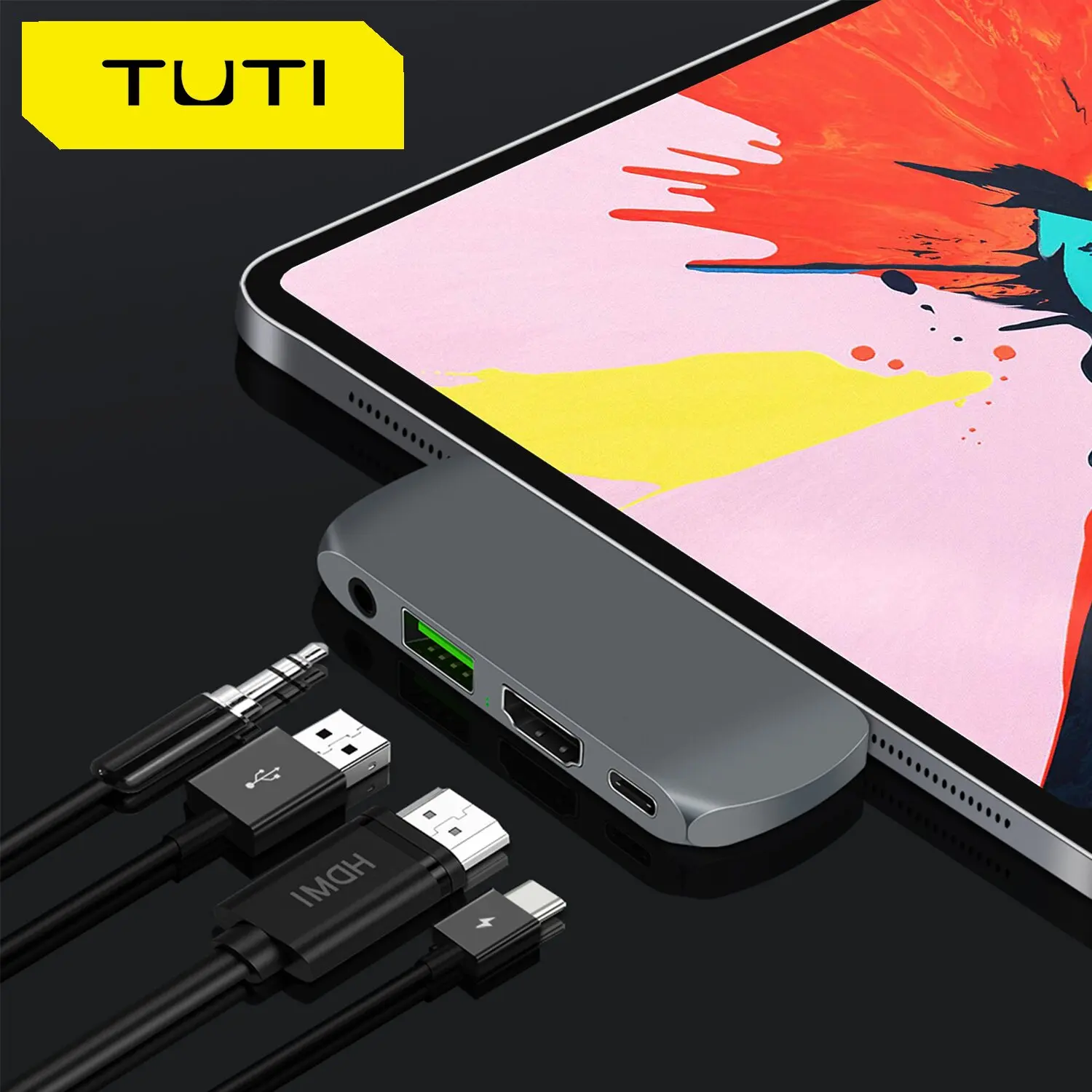 TUTi USB 허브 헤드폰 잭, 휴대용 PD 충전, C타입 알루미늄 합금, 강력한 호환성 Proi, 4K, 3.5mm