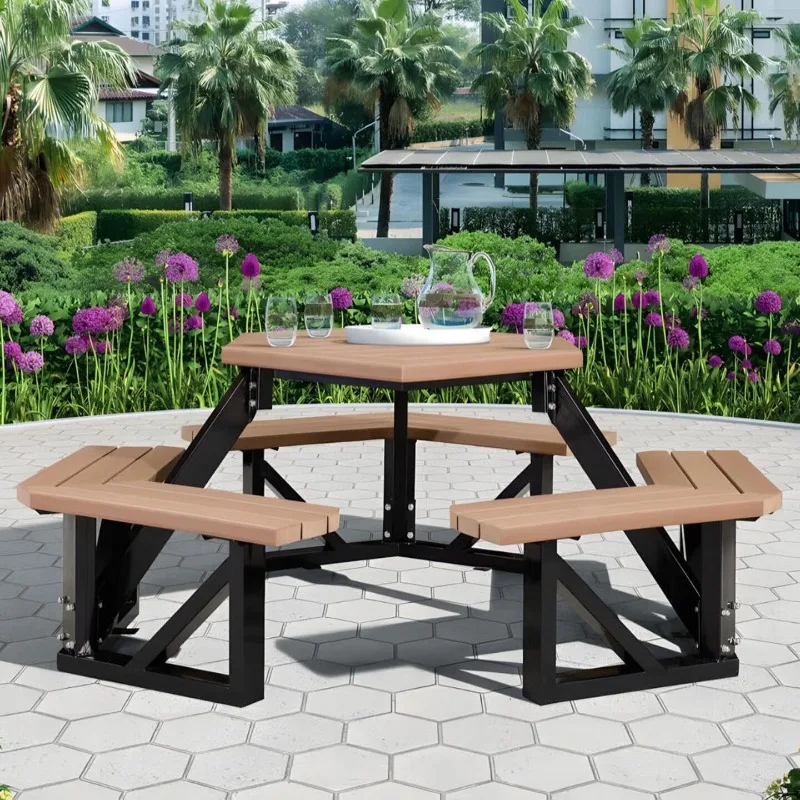 Outdoor leisure tables and chairs integrated seat, scenic park environmental protection wood ring one-piece dining table