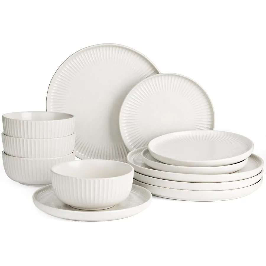 

Наборы столовой посуды Starlight, тарелки и миски, набор из 4 предметов для современных столовых приборов, текстурированная ребристая посуда с матовым покрытием