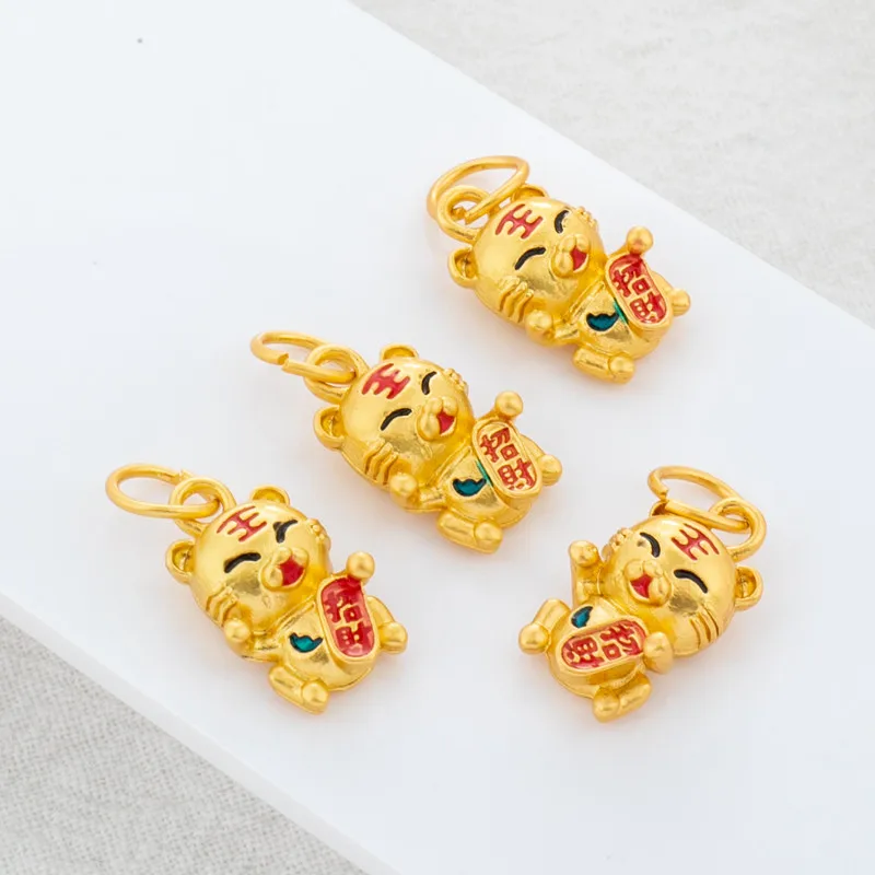 18K Gold Plated Matte Sandblasted Enamel Tiger Wealth Pendant Tag For DIY Handmade Bracelet Necklace Earring Jewelry Findings