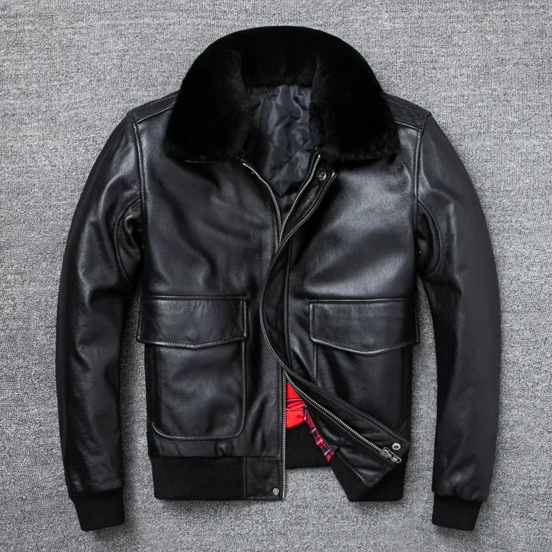 YR!2025 Plus size winter warm Classic G1 genuine leather jacket.Air Force Men Euro black cowhide thick top gun coat