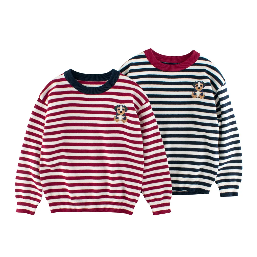 

Полосатые свитера для мальчиков, пуловеры для маленьких девочек, трикотаж, осенне-зимняя детская одежда