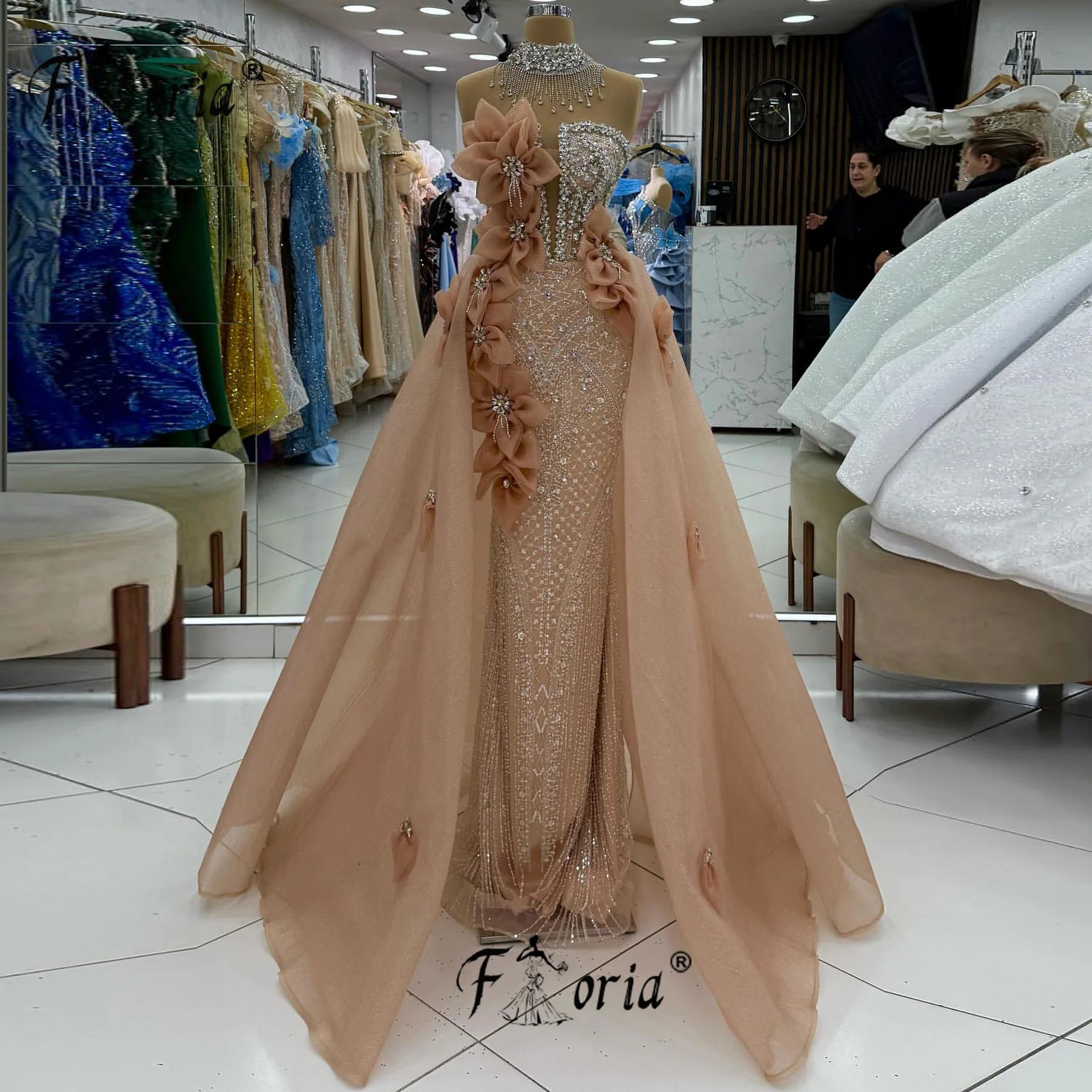 ชุดราตรีหรูหราสไตล์แอฟริกันสำหรับงานปาร์ตี้ พร้อมกระโปรงคลุมประดับลูกปัดและงานปักลายนูน 3 มิติ ชุดแต่งงาน ชุดราตรีสั่งตัดพิเศษ ดีไซน์สง่างาม ปี 2026