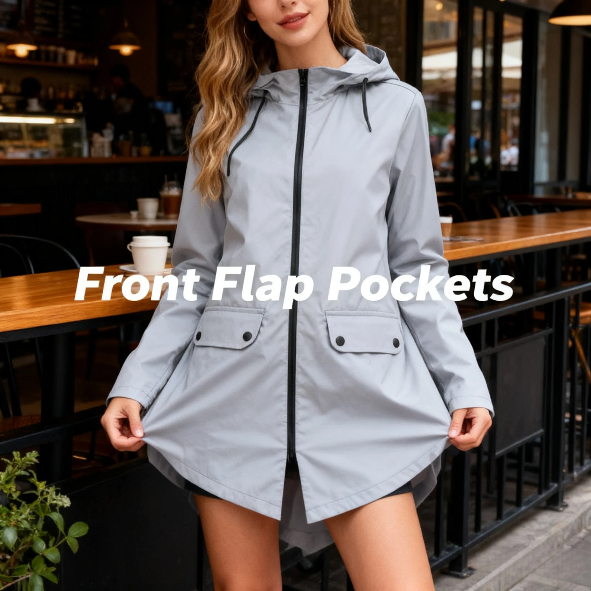 سترة نسائية بلون سادة مقاومة للرياح معطف بقلنسوة مقاوم للماء ملابس خارجية للمشي لمسافات طويلة معطف واق من المطر خفيف الوزن للنساء