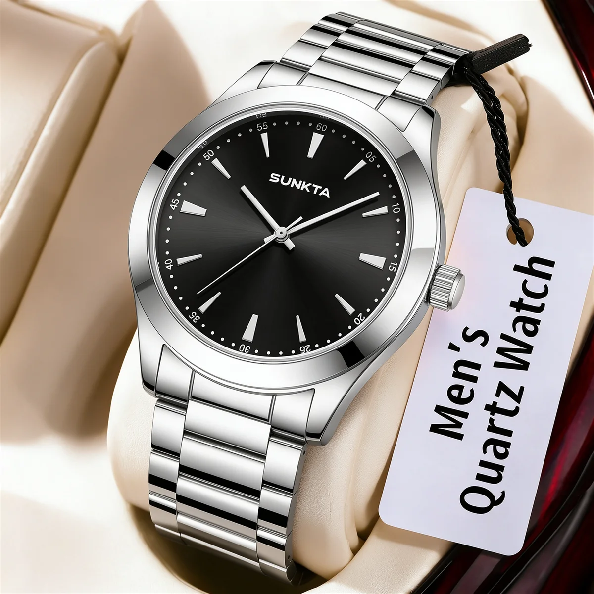 SUNKTA Men Brand Watches Students Fashion Casual Full Stainless Steel Band Simple Date Quartz Wrist Vintage Watch Silver