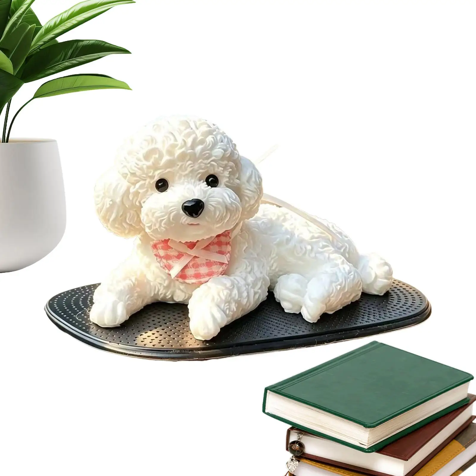 Cute Curly Haired T eddy Dog Car Ornament Realistic Lying Dog Figurines Ornament With Anti-Slip Mat Car Dashboard Ornaments