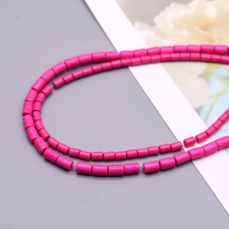 Cuentas de tubo de Color rojo rosa liso brillante, espaciador de tubo de piedra turquesa Natural, cuentas sueltas para fabricación de joyas, pulsera, 3x5mm, 4x6mm