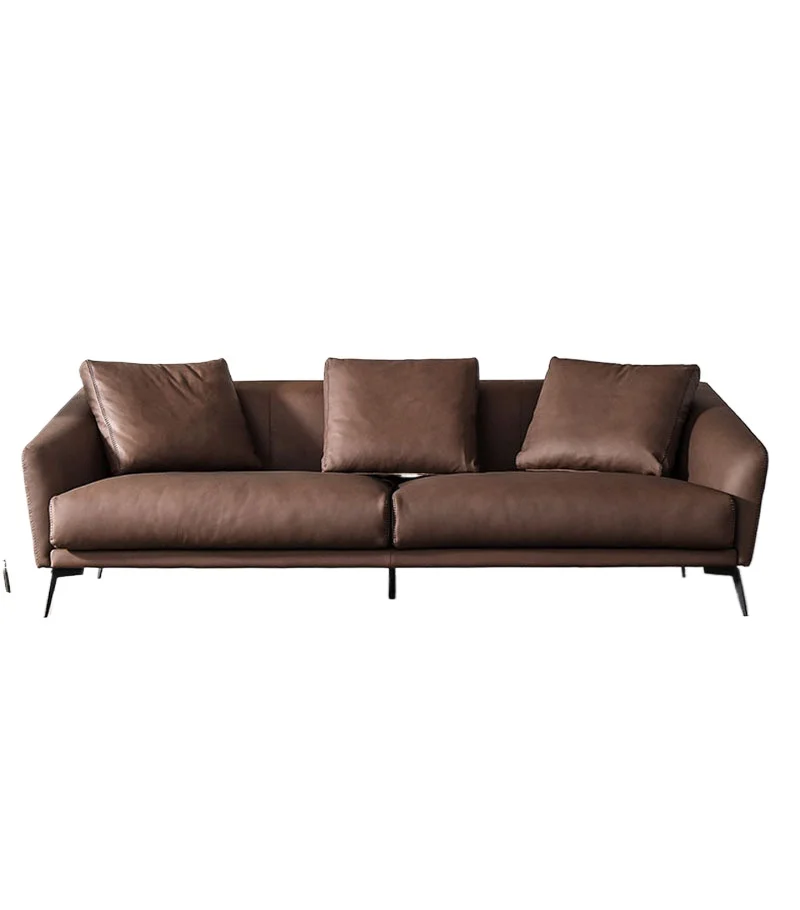 Italian light luxury down leather sofa first layer cowhide simple small apartment living room three retro