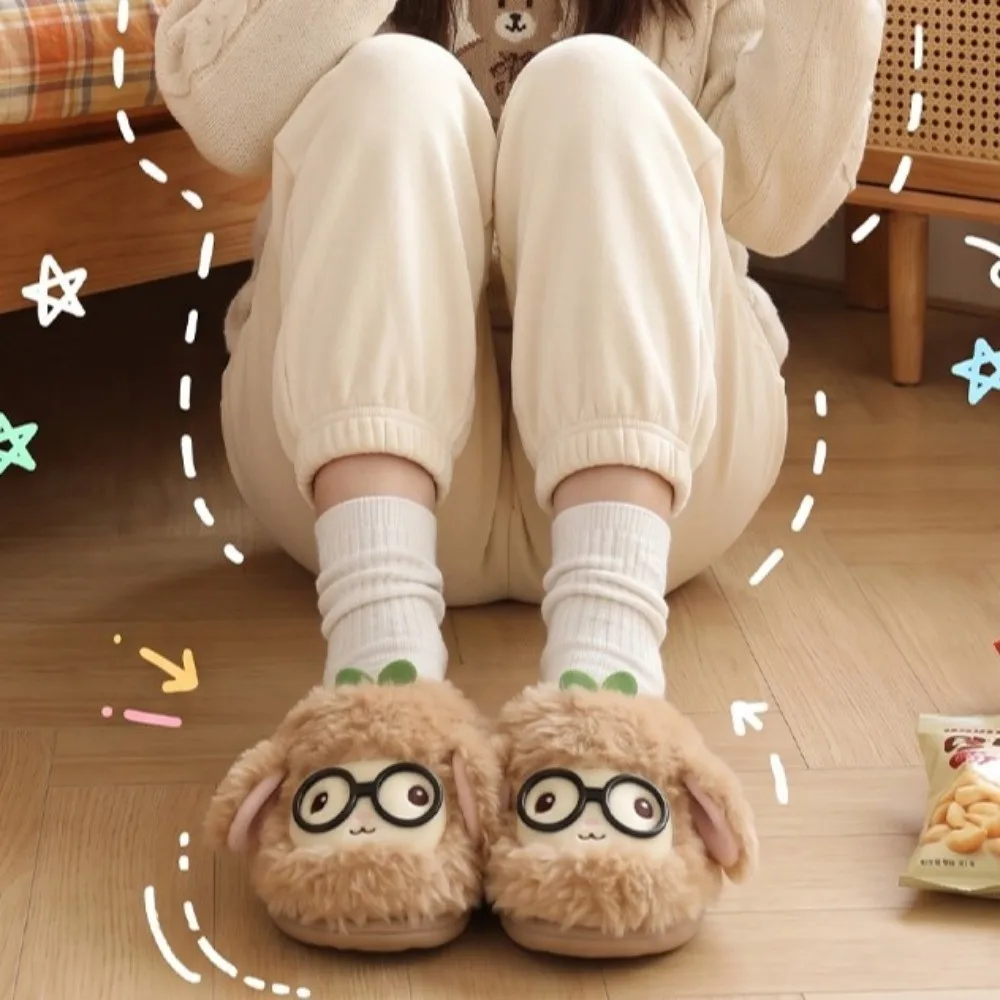 Cartoon Sheep Plush Slippers Non-Slip EVA Sole Fluffy Texture Autumn Winter Slippers Lovely Cotton Sandals Women Lamb Slipper