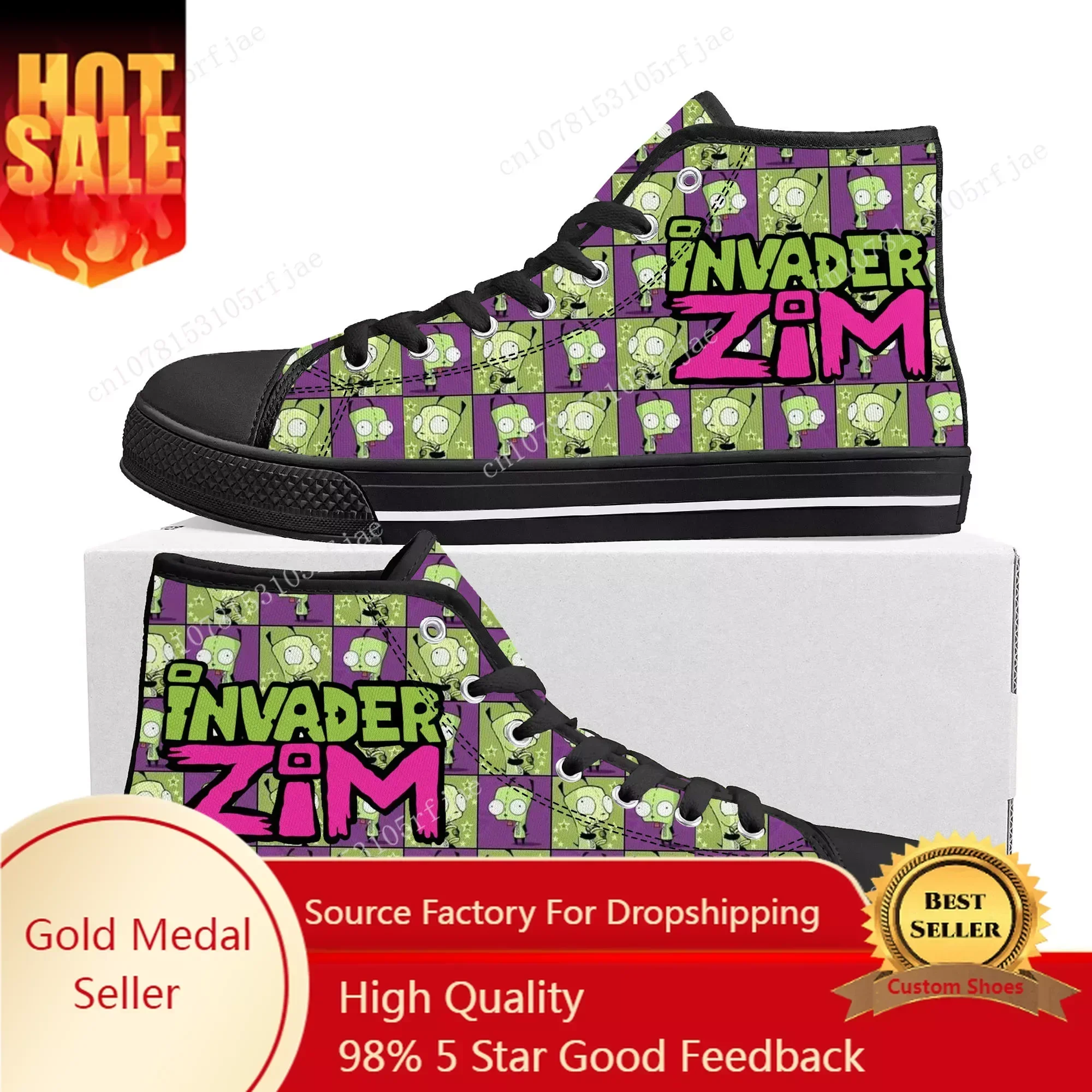 

Hot Animation Invader High Top Sneakers Cartoon Zim Mens Womens Teenager High Quality Canvas Sneaker Custom Built Couple Shoes
