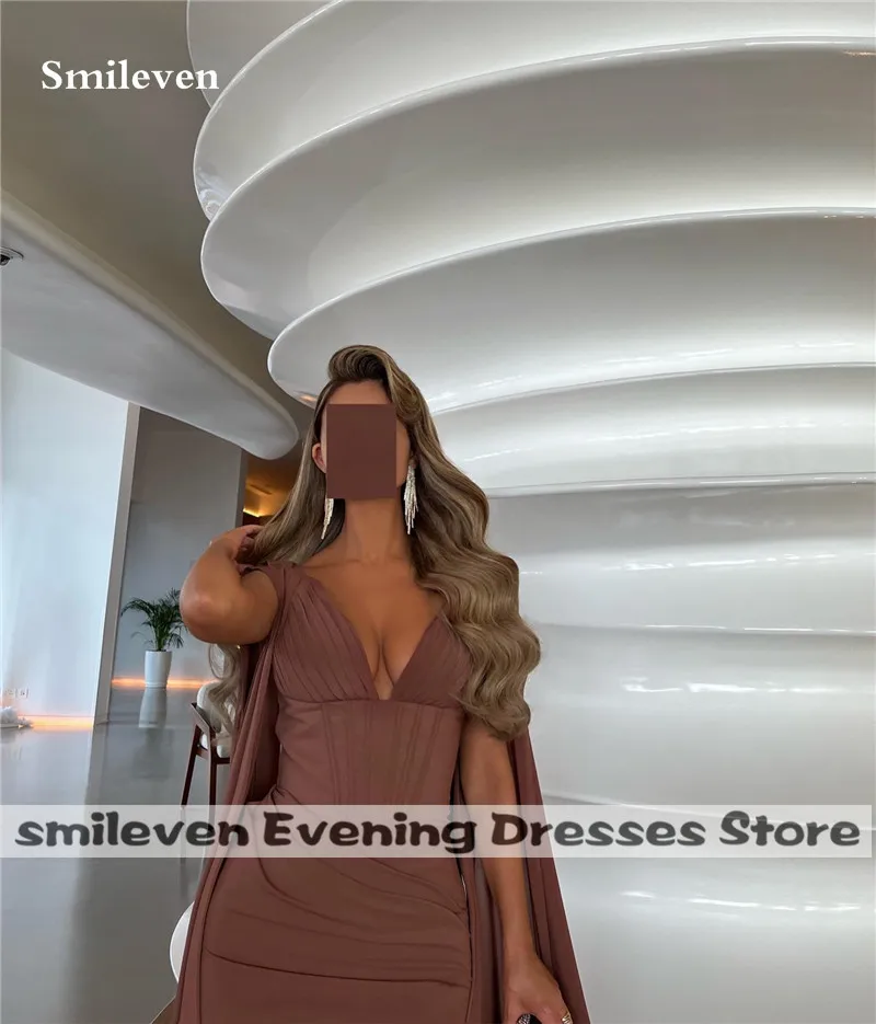 Smileven Chocolate Prom Dress Sexy Mermaid Formal Evening Gowns Corset Saudi Arabia  Wedding Party Dress 2023 With Shawl