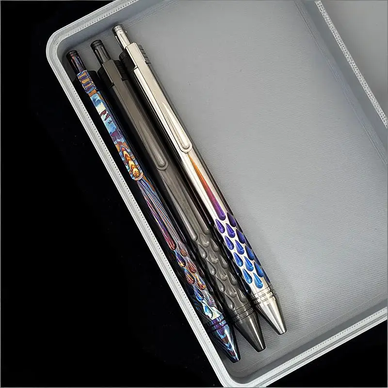 Titanium Alloy Titanium Damascus Water Drop Sword Pattern Click Gel Pen Premium Business Office Signature Pen EDC Tactical Pen