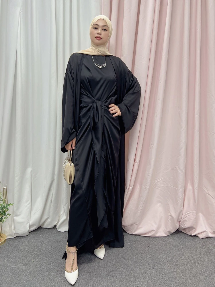 Imagem -04 - Turquia Muçulmano Vestido Feminino Abaya Peça Conjunto Vestidos de Festa Marroquino Kaftan Conjunto Femme Musulmane Hijab Vestidos 2023