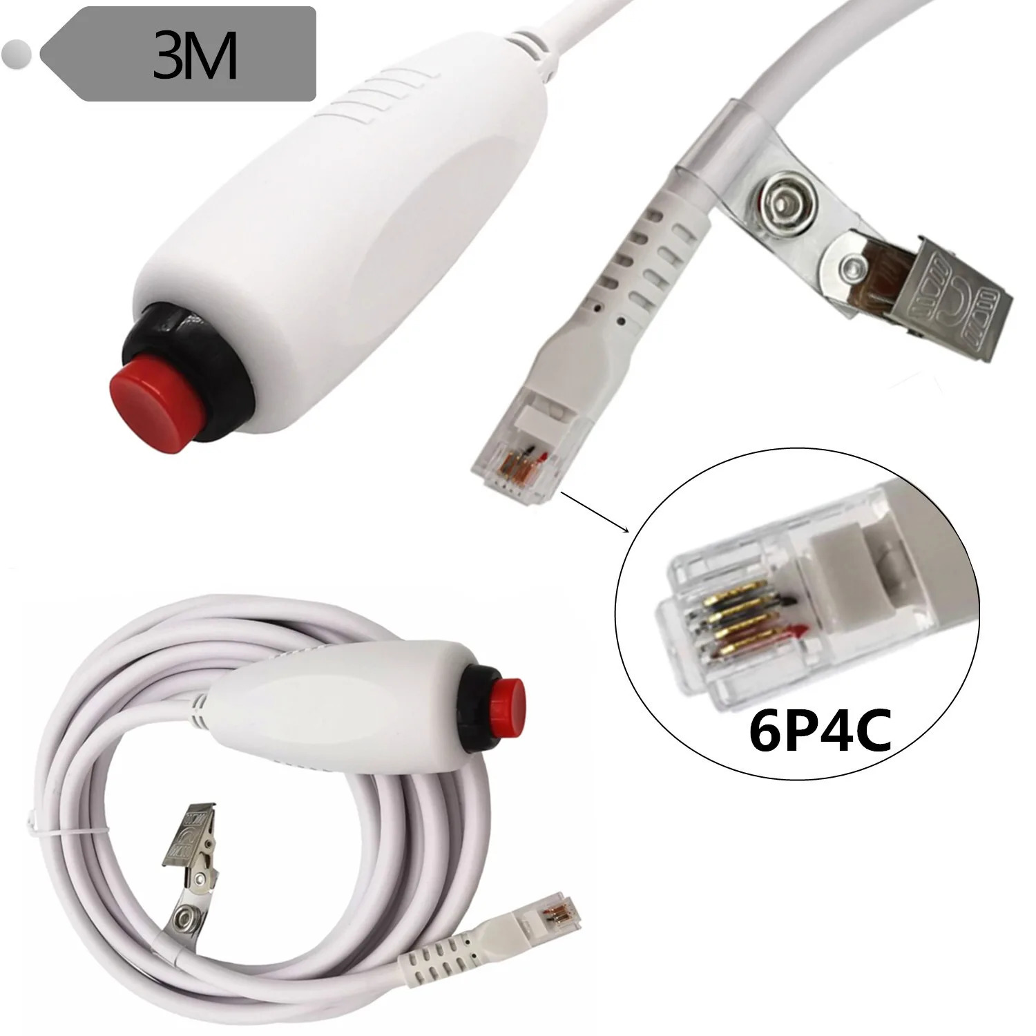 

1pc Universal Replacement Push Button Cord Cable Nurse Station Call Cord with Bed Sheet Clip 6P4C Plug