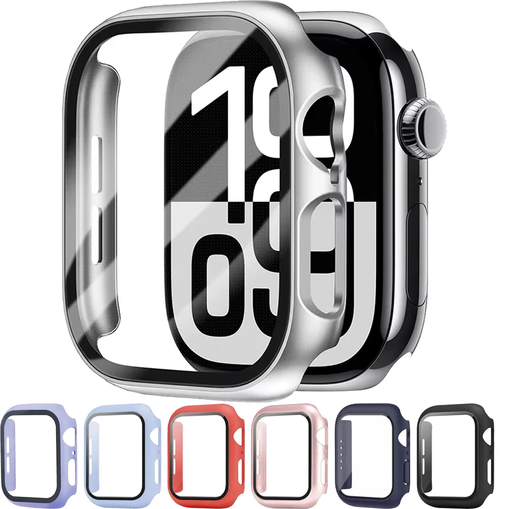 Gehärtetes Glas + PC-Gehäuse für Apple Watch 11 10 46 mm Ultra 3 49 mm Glas-Displayschutzfolie Abdeckung iWatch 9 8 7 6 5 SE 45 mm 44 mm Shell