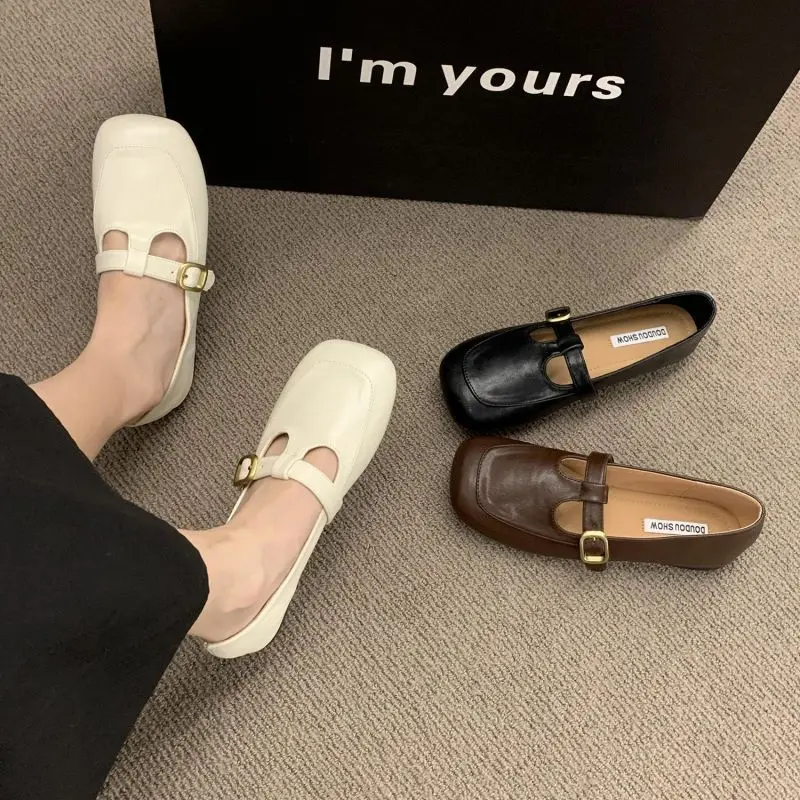 Elegant Women Loafers Square Toe Shallow Silp-On Leather Shoes Comfort Ladies Casual Flat Shoes Female Footwear 2023 Size 40