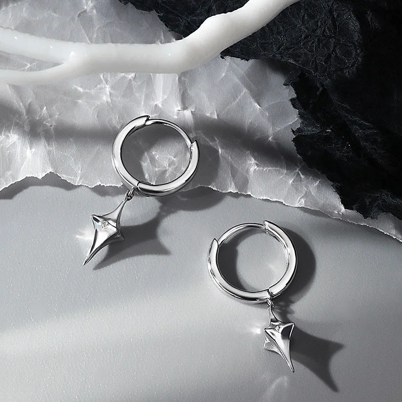 Trendy 925 Sterling Silver Earrings Men Jewelry Fashion Star Hanging Drop Earrings Personality Male Hoops Ear Buckle For Boys