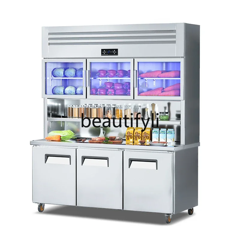 

Multifunctional refrigeration and freezing integrated double temperature kitchen freezer stainless steel workbench