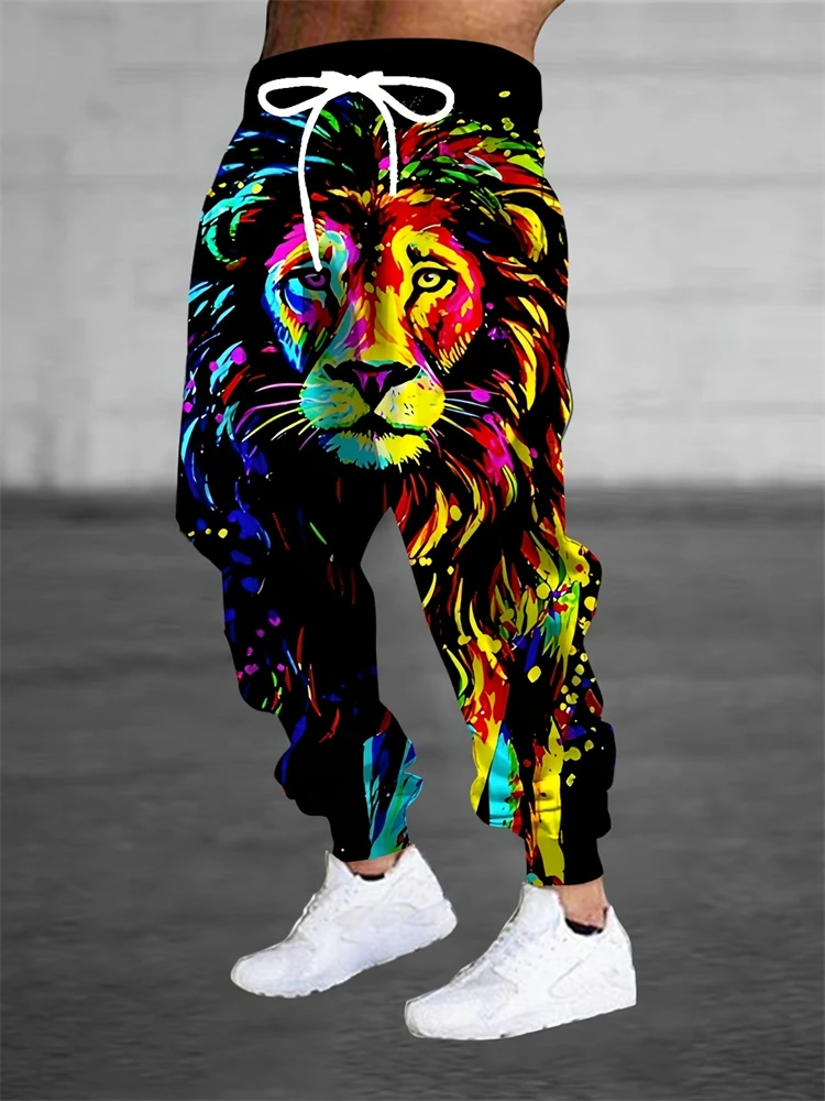 

2025 New Fall Loose-Fit Men's Casual Pants 3D Animal Print Comfortable Cuffed Pants Outdoor Running Fitness Sports Pants