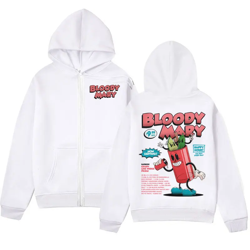 

Bloody Mary Cocktail Funny Meme Zip Up Hoodie Fashion Cartoon Zipper Sweatshirts High Quality Fleece Oversized Pullovers Unisex