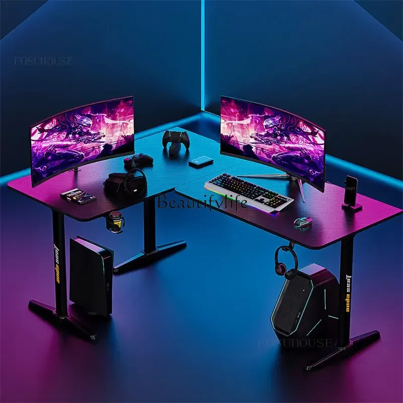 

Carbon Fiber Light Luxury Desktop Computer Desks L-shaped Gaming Table Household Corner Computer
