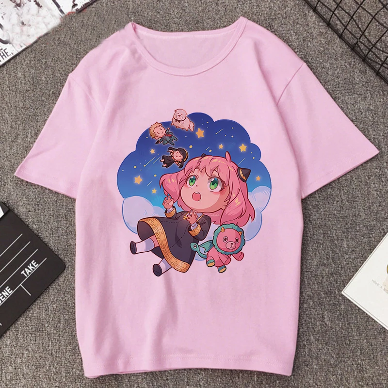 Manga Anya Forger Printed T-shirt Pink Funny Anime Spy X Family T Shirt Woman Harajuku Casual Short Sleeve Tee Women\'s T-shirts