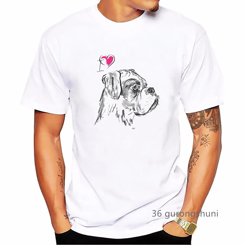 I Love My Boxer Animal Print Tshirt Men\'S Clothing Funny White T Shirt Homme Kawaii Dog T-Shirt Harajuku Shirt Summer Tops Tee